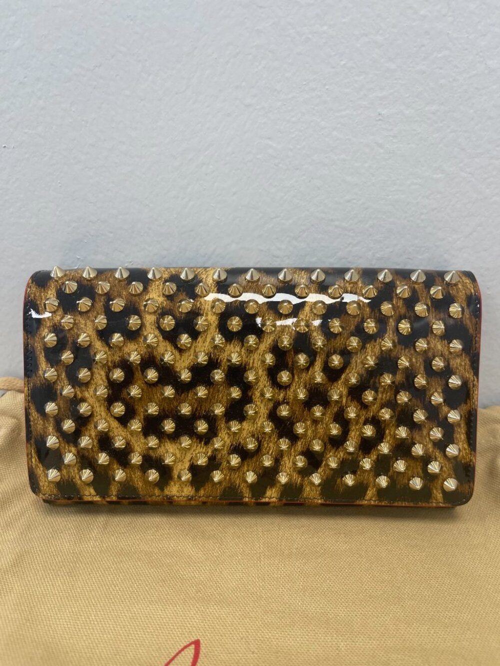 Christian Louboutin Macaron Leo Patent Spikes Wristlet Wallet Clutch Bag - NWOT
